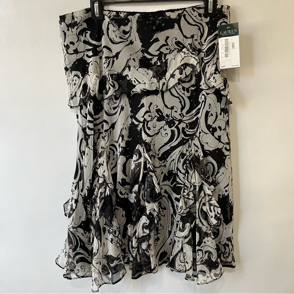 Lauren Ralph Lauren Black White Flowy Skirt NWT